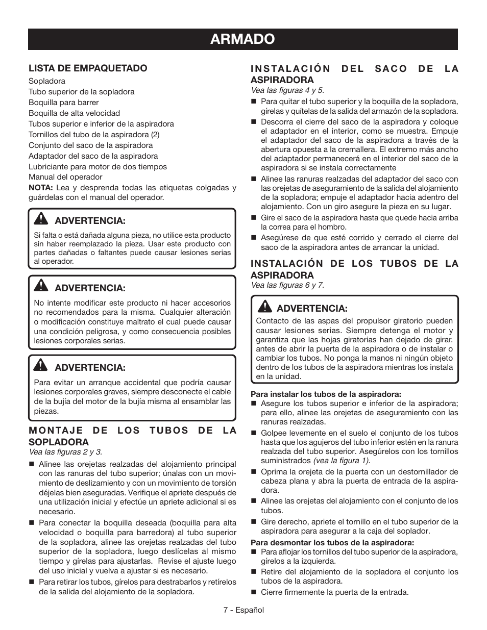 Armado | Ryobi RY09050 User Manual | Page 33 / 42