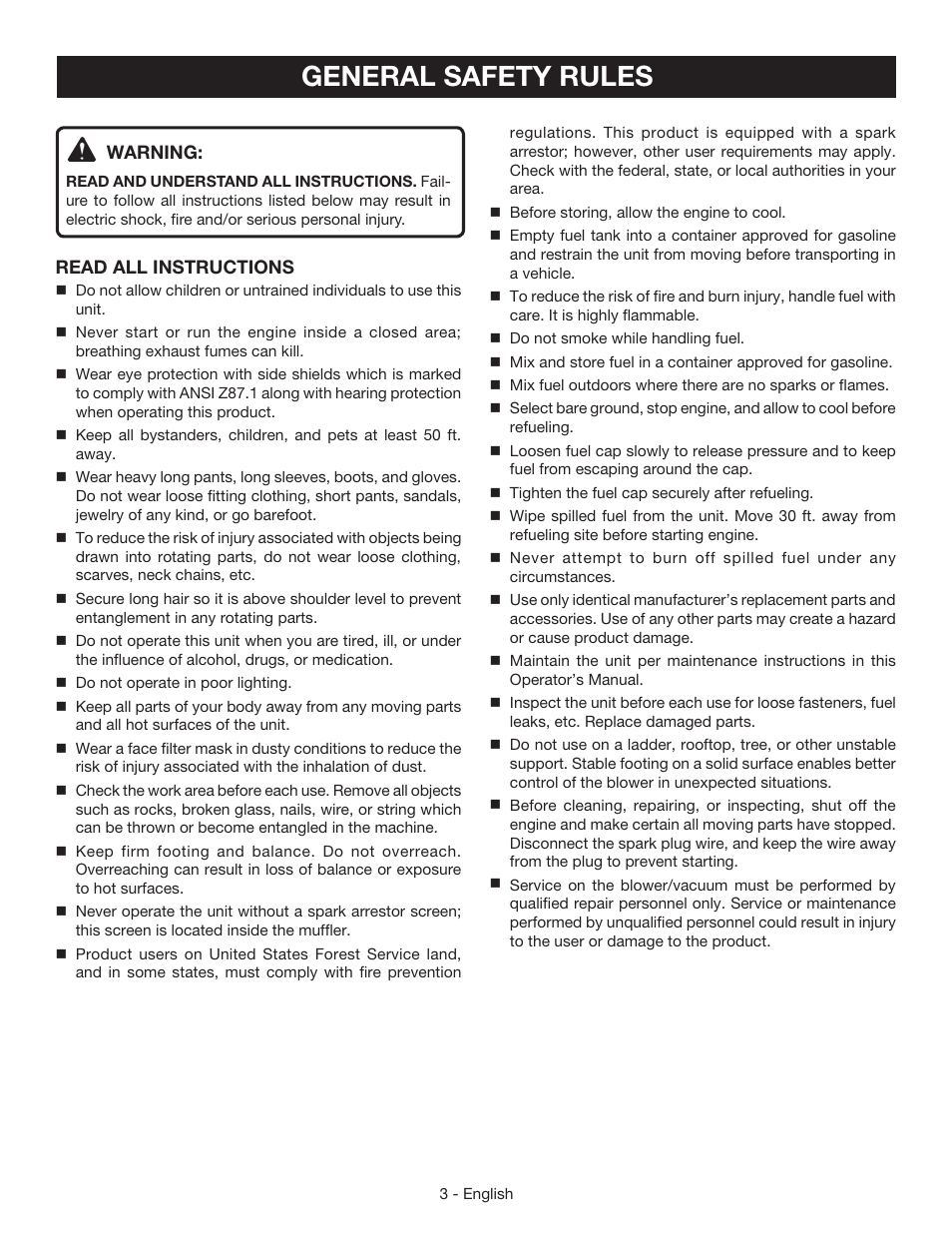 General safety rules | Ryobi RY09050 User Manual | Page 5 / 42