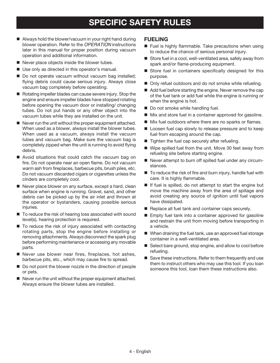 Specific safety rules | Ryobi RY09050 User Manual | Page 6 / 42