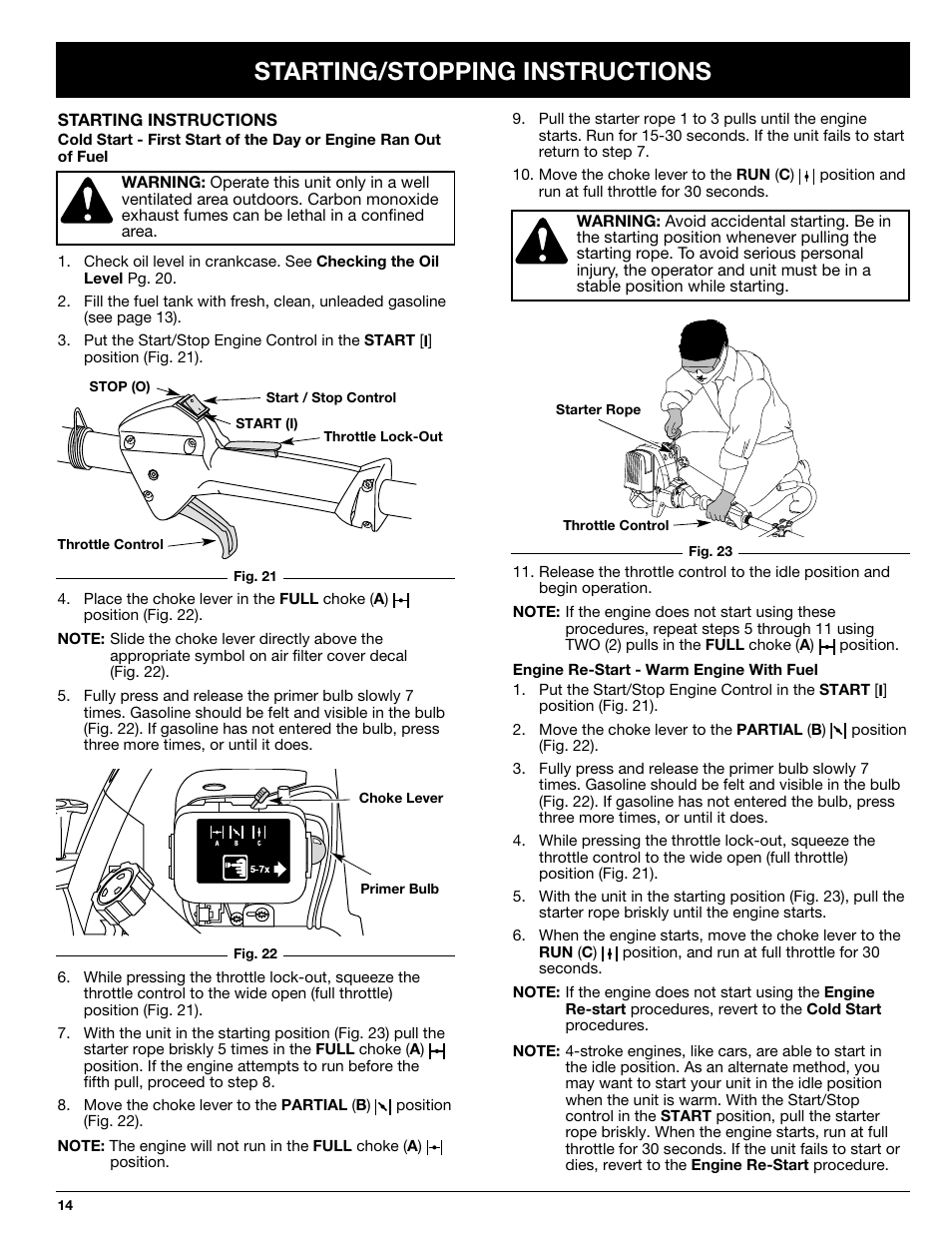 Starting/stopping instructions | Ryobi 890R User Manual | Page 14 / 30