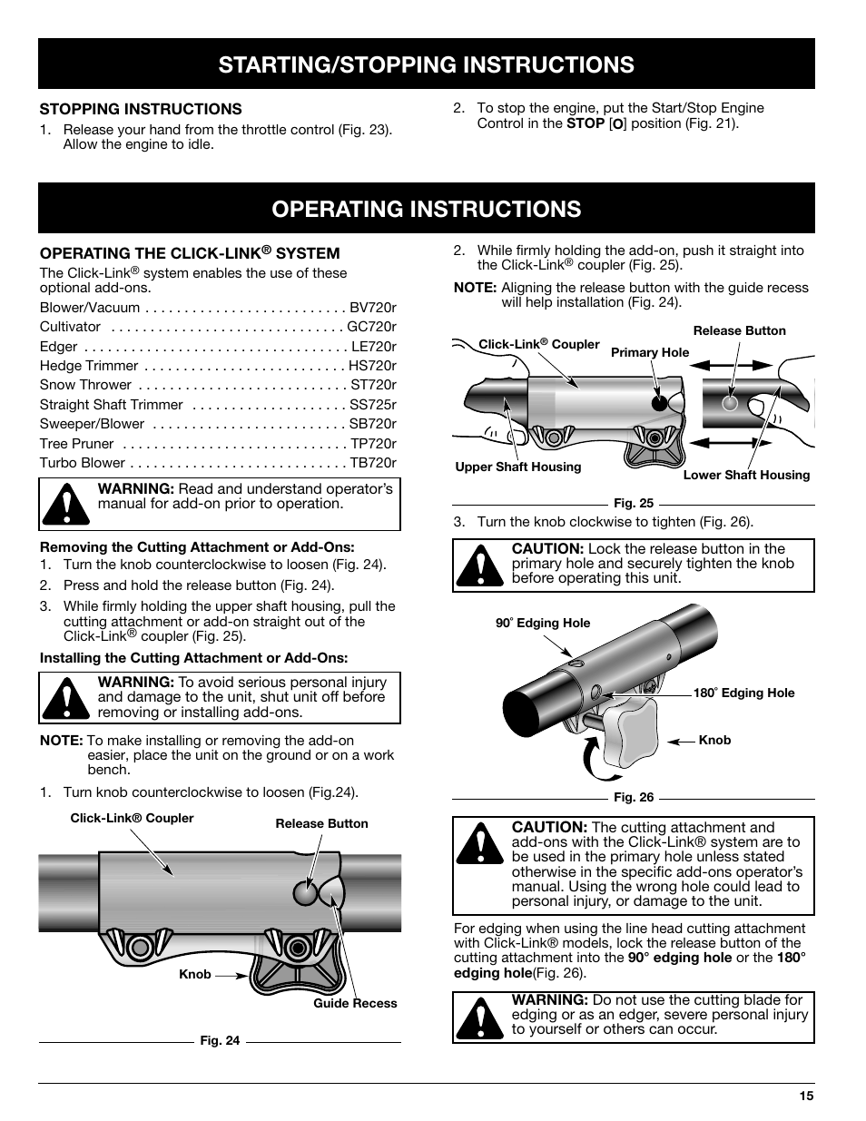 Starting/stopping instructions, Operating instructions | Ryobi 890R User Manual | Page 15 / 30