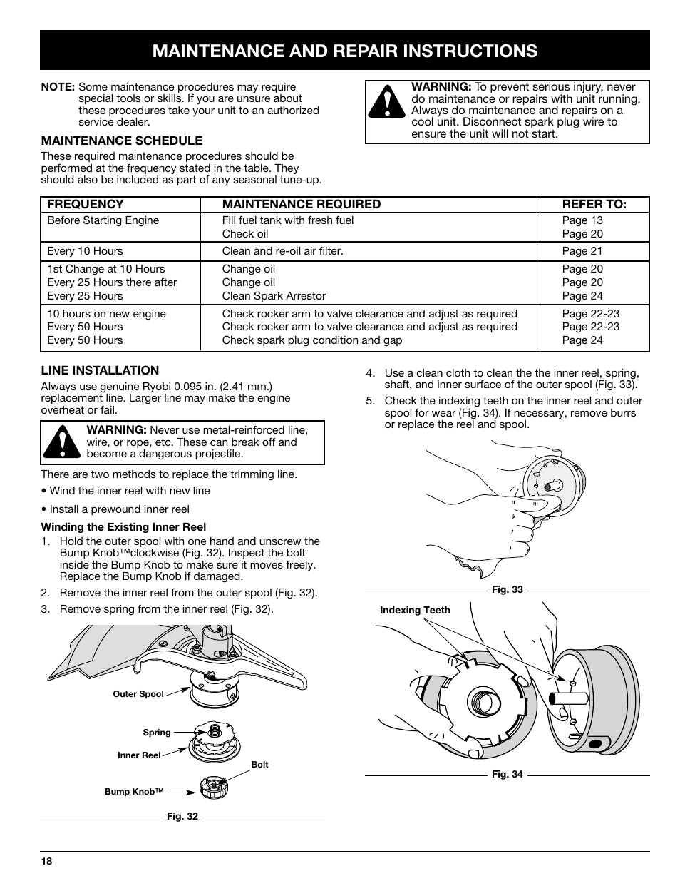 Maintenance and repair instructions | Ryobi 890R User Manual | Page 18 / 30