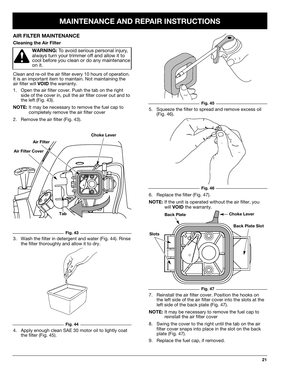 Maintenance and repair instructions | Ryobi 890R User Manual | Page 21 / 30
