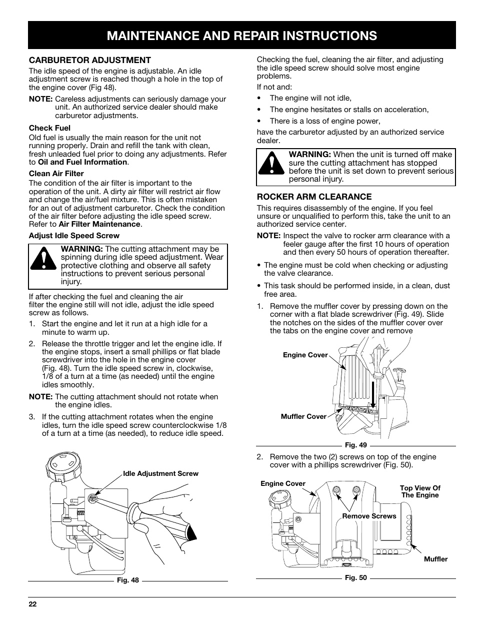 Maintenance and repair instructions | Ryobi 890R User Manual | Page 22 / 30
