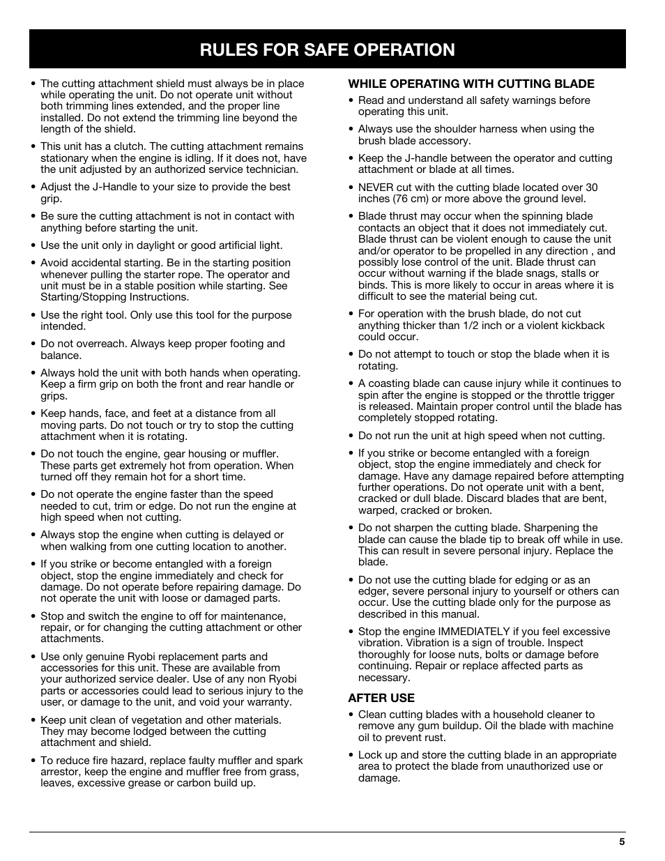 Rules for safe operation | Ryobi 890R User Manual | Page 5 / 30