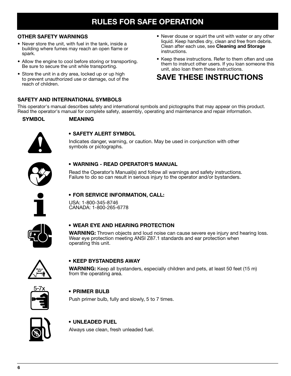 Rules for safe operation, Save these instructions | Ryobi 890R User Manual | Page 6 / 30