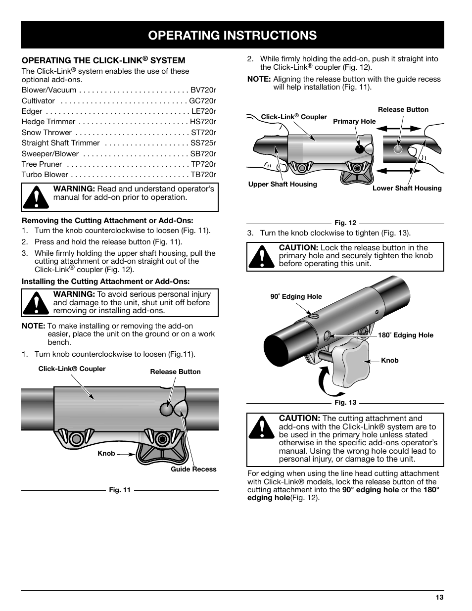 Operating instructions | Ryobi 825r User Manual | Page 13 / 30
