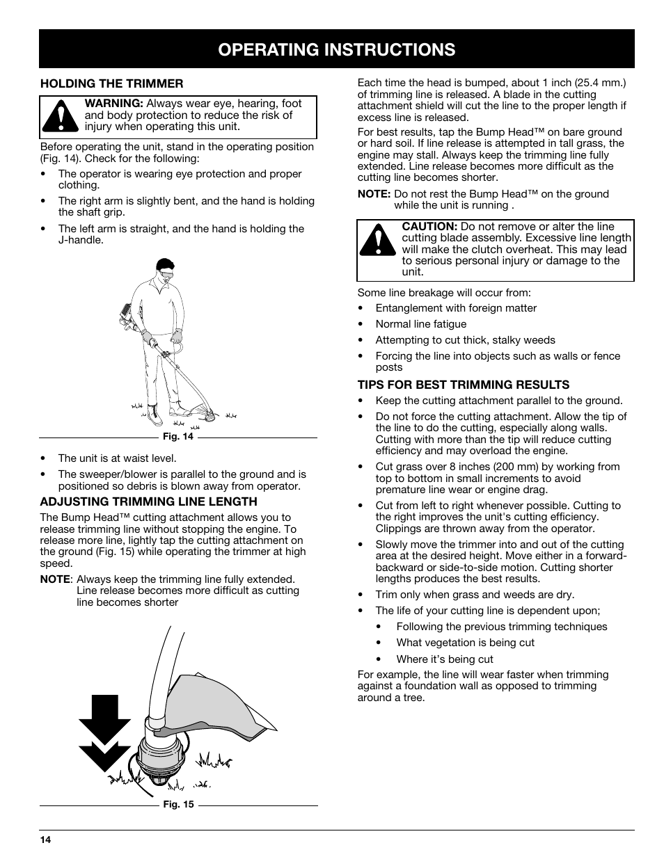 Operating instructions | Ryobi 825r User Manual | Page 14 / 30