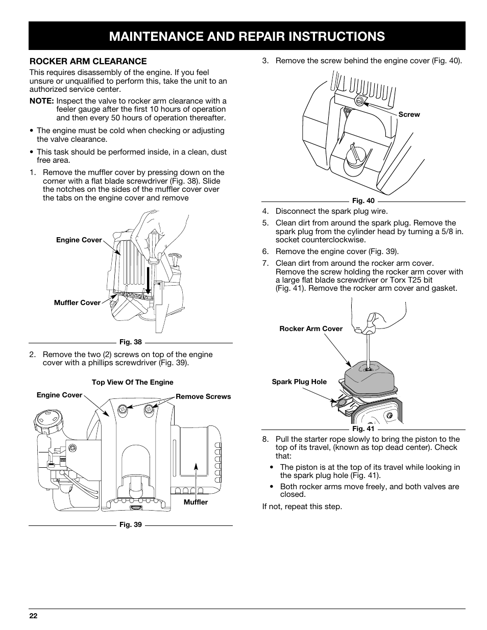 Maintenance and repair instructions | Ryobi 825r User Manual | Page 22 / 30