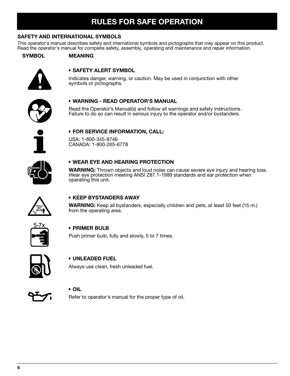 Rules for safe operation | Ryobi 825r User Manual | Page 6 / 30