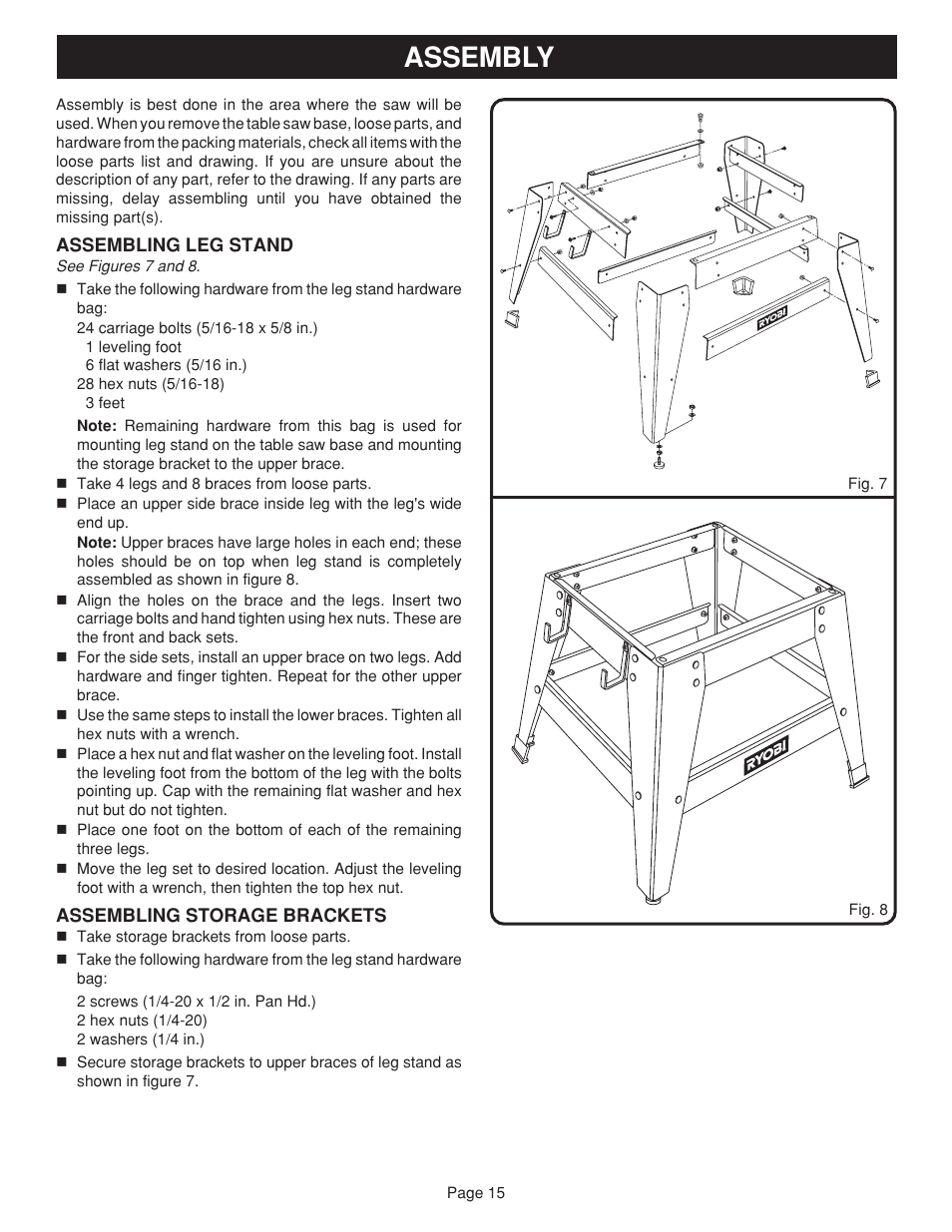 Assembly | Ryobi BTS15 User Manual | Page 15 / 38