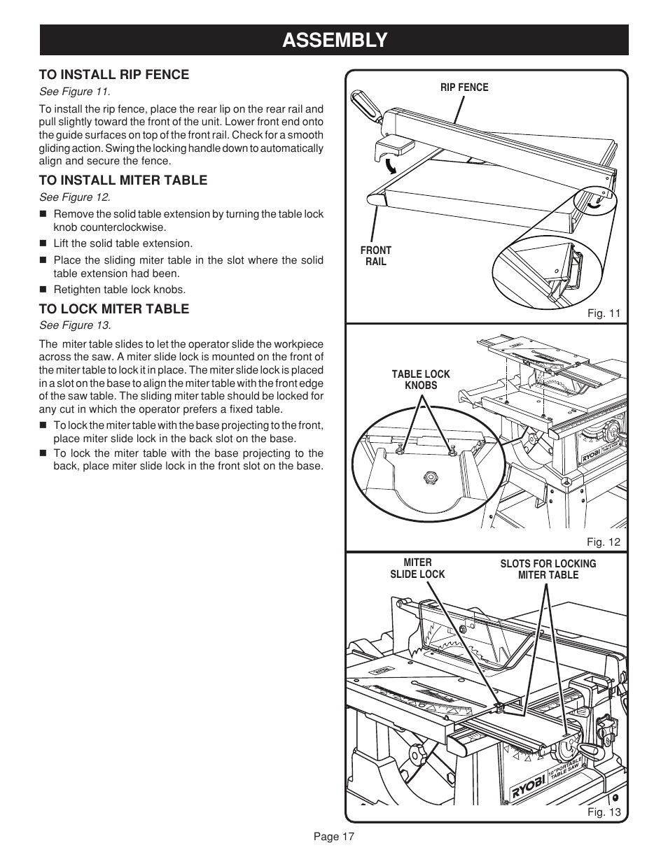 Assembly | Ryobi BTS15 User Manual | Page 17 / 38