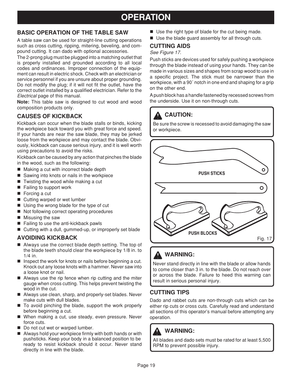 Operation | Ryobi BTS15 User Manual | Page 19 / 38
