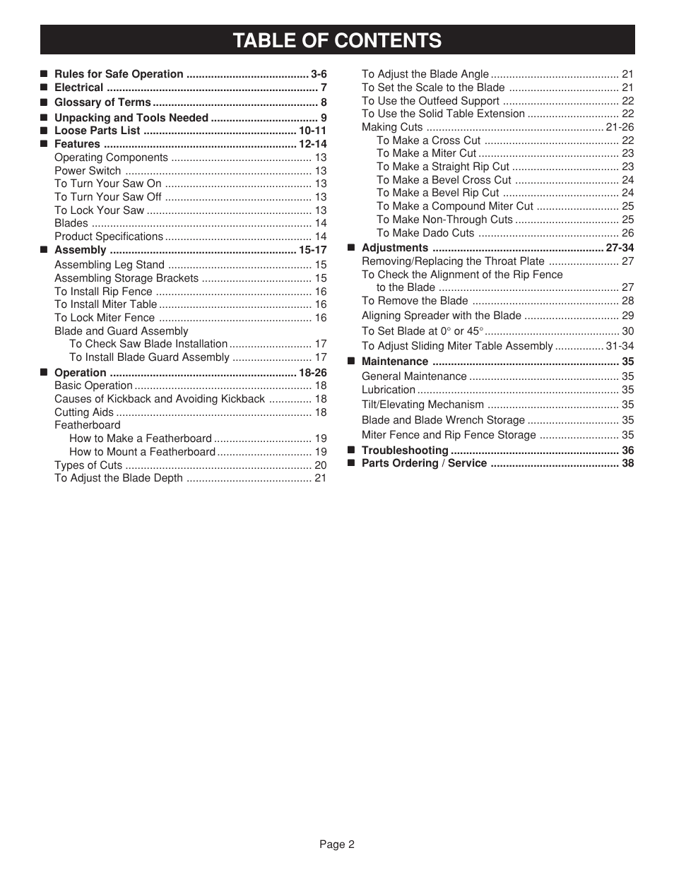 Ryobi BTS15 User Manual | Page 2 / 38