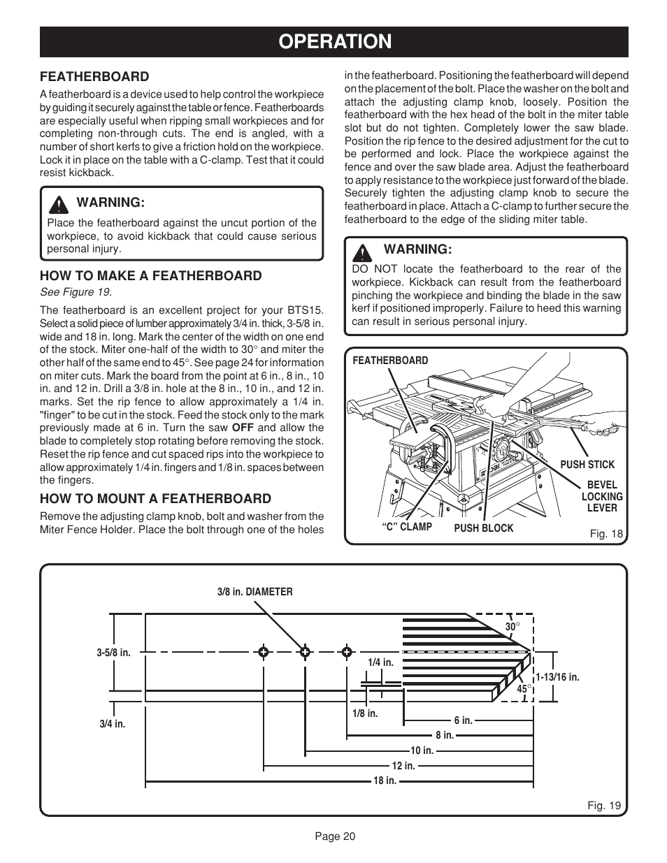 Operation | Ryobi BTS15 User Manual | Page 20 / 38