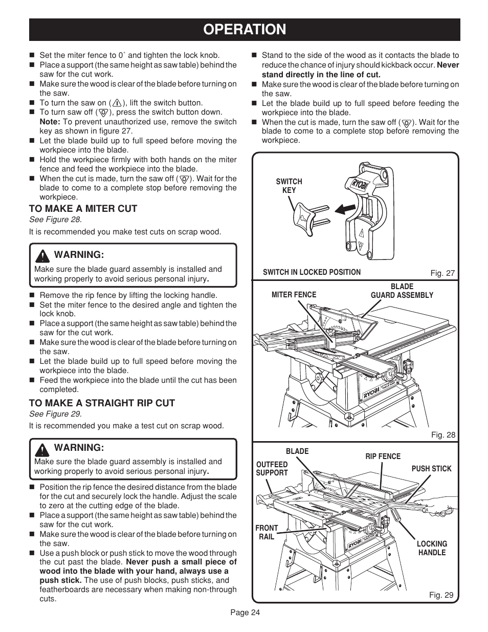 Operation | Ryobi BTS15 User Manual | Page 24 / 38