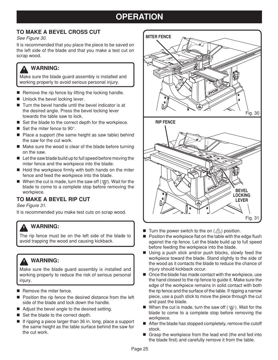 Operation | Ryobi BTS15 User Manual | Page 25 / 38