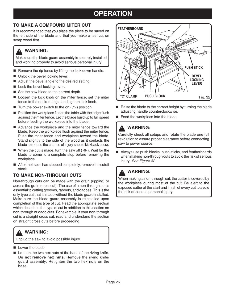 Operation | Ryobi BTS15 User Manual | Page 26 / 38