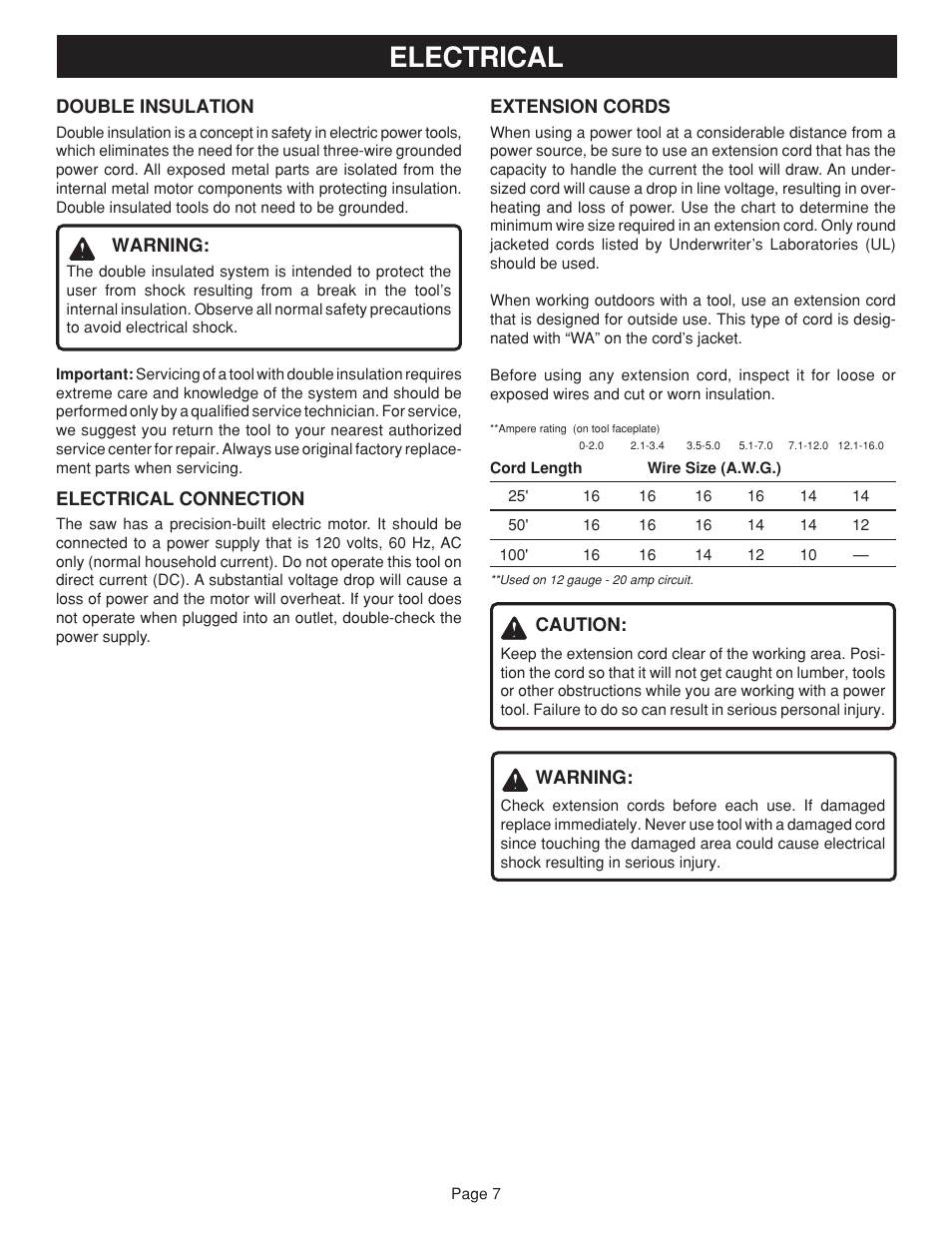 Electrical | Ryobi BTS15 User Manual | Page 7 / 38