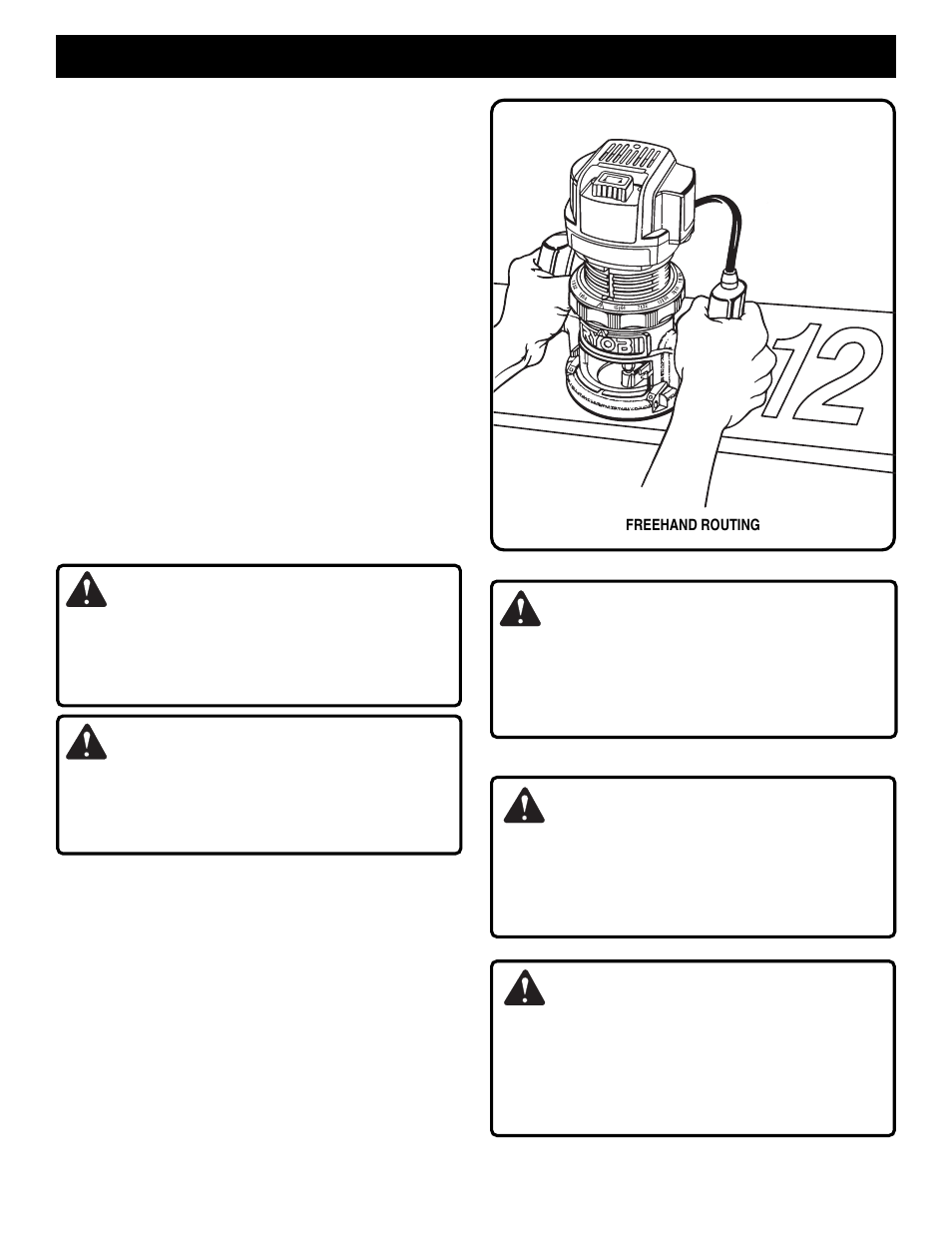 Warning, Operation, Freehand routing | Router table use | Ryobi RE170VS User Manual | Page 16 / 23