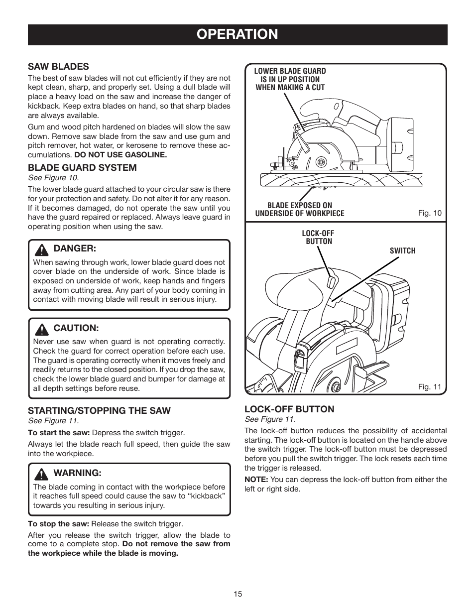 Operation | Ryobi P500 User Manual | Page 15 / 24