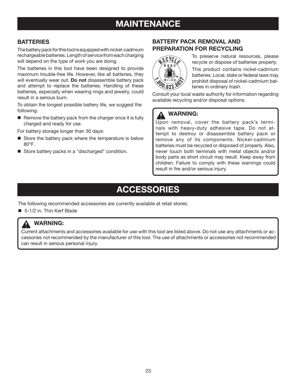 Maintenance accessories | Ryobi P500 User Manual | Page 23 / 24