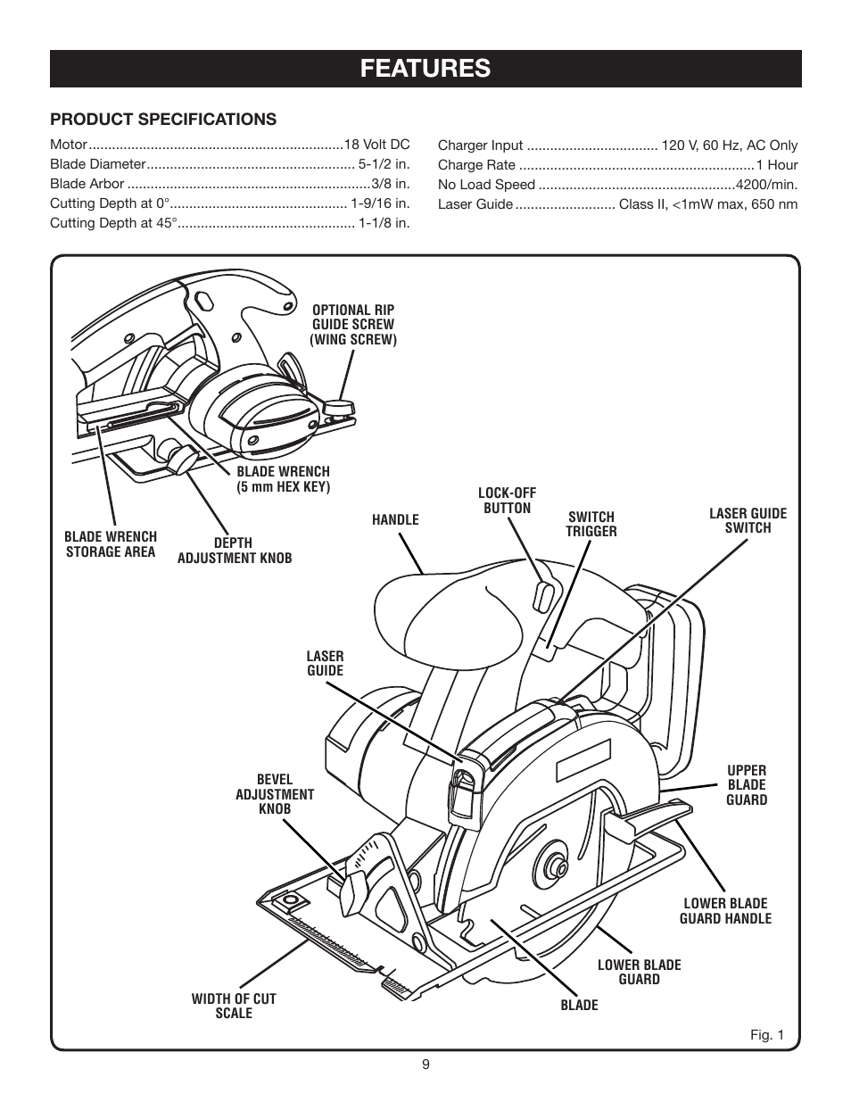 Features | Ryobi P500 User Manual | Page 9 / 24