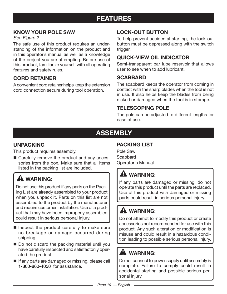 Features assembly | Ryobi RY43160 User Manual | Page 10 / 22