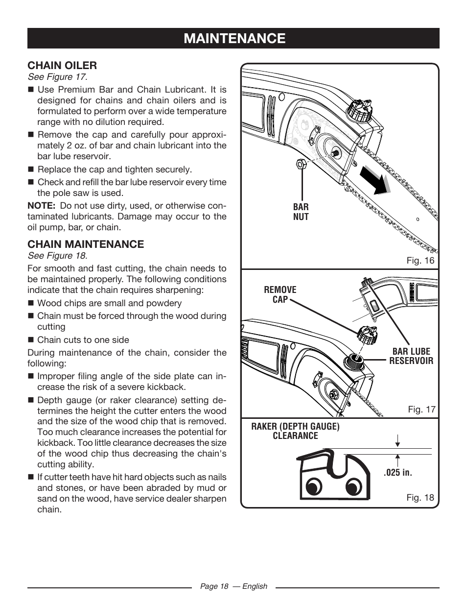 Maintenance | Ryobi RY43160 User Manual | Page 18 / 22