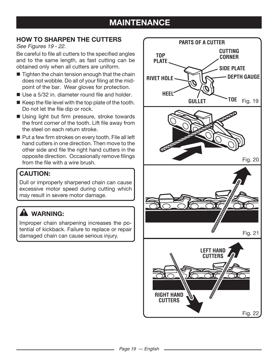 Maintenance | Ryobi RY43160 User Manual | Page 19 / 22