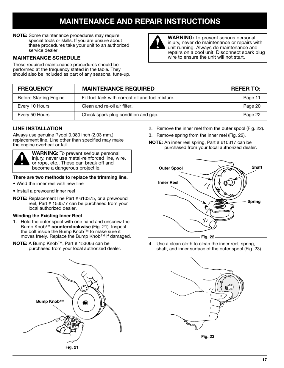 Maintenance and repair instructions | Ryobi 770rEB User Manual | Page 17 / 28