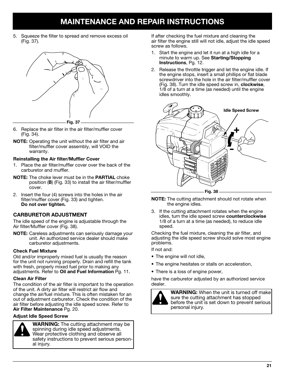 Maintenance and repair instructions | Ryobi 770rEB User Manual | Page 21 / 28