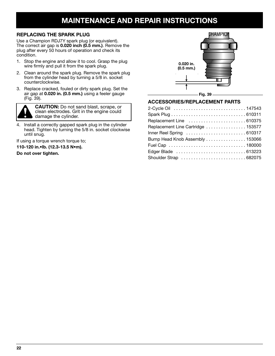 Maintenance and repair instructions | Ryobi 770rEB User Manual | Page 22 / 28
