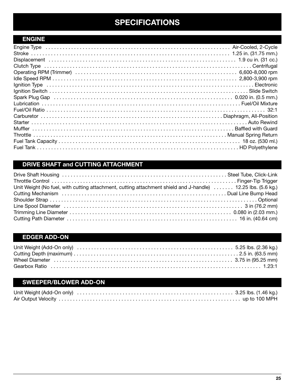 Specifications | Ryobi 770rEB User Manual | Page 25 / 28