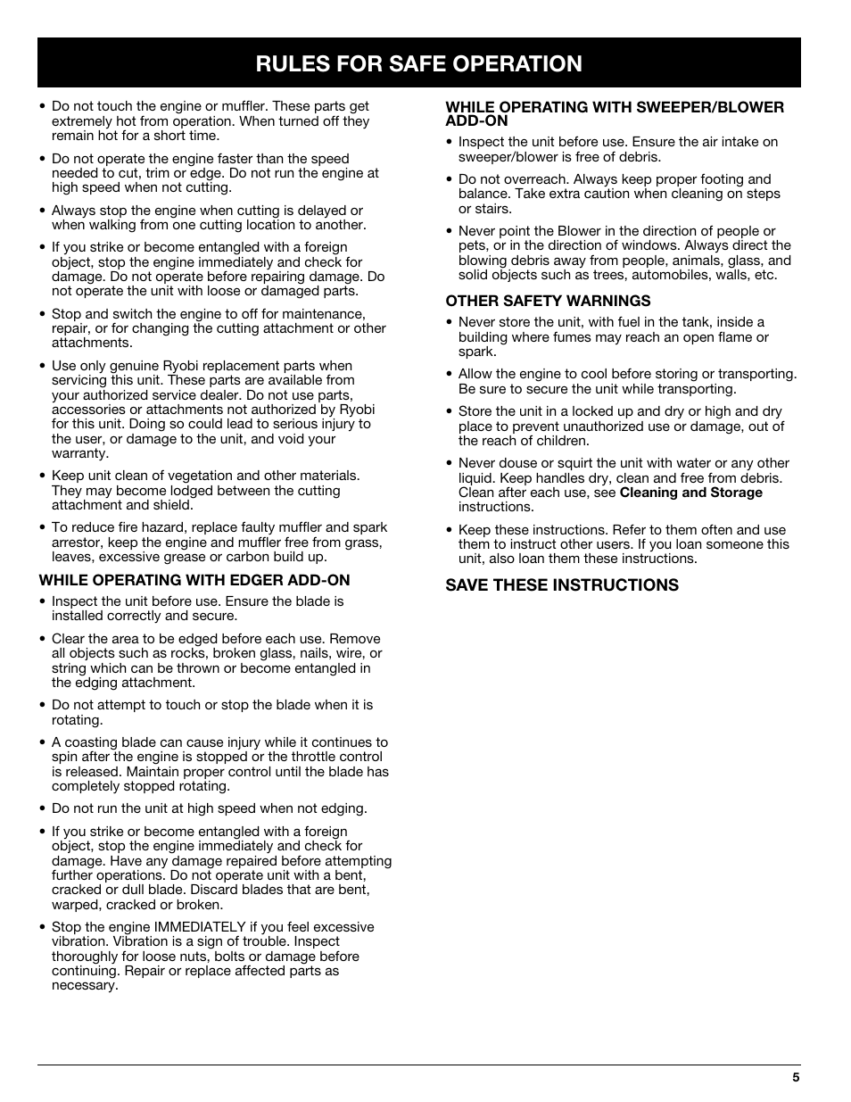 Rules for safe operation | Ryobi 770rEB User Manual | Page 5 / 28