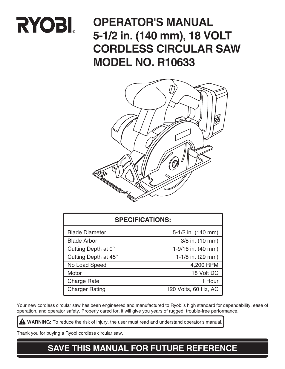 Ryobi R10633 User Manual | 20 pages