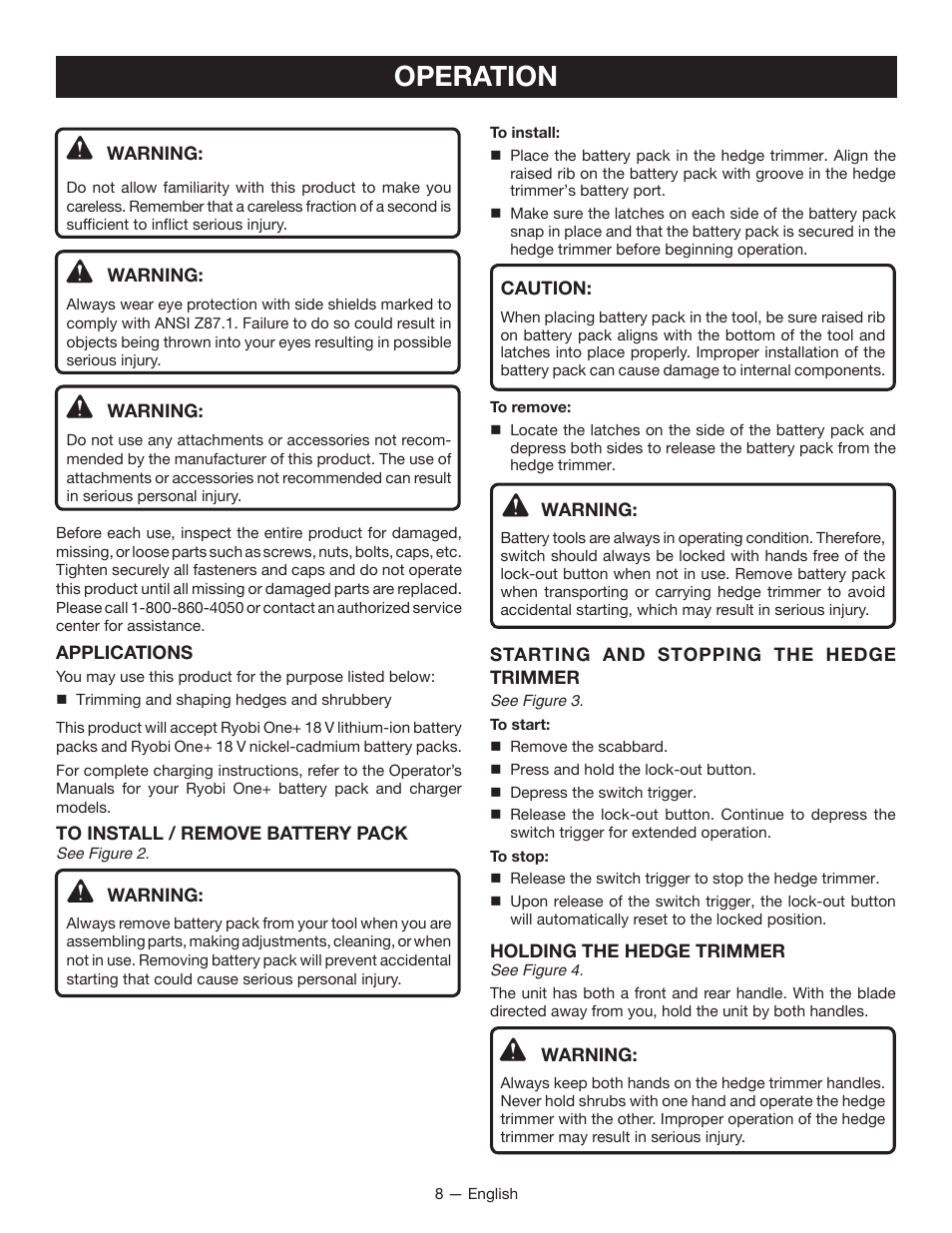 Operation | Ryobi P2605 User Manual | Page 10 / 34