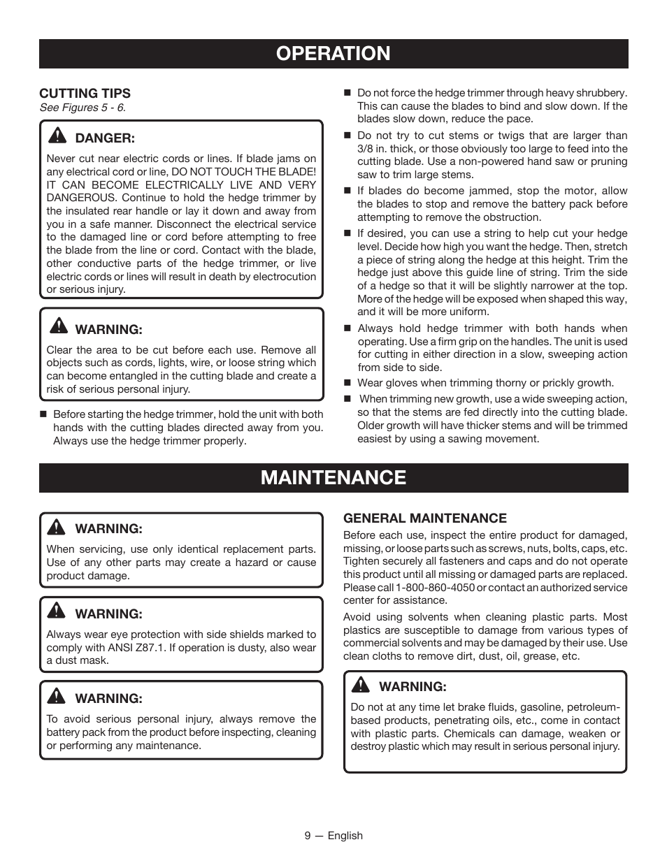 Operation, Maintenance | Ryobi P2605 User Manual | Page 11 / 34