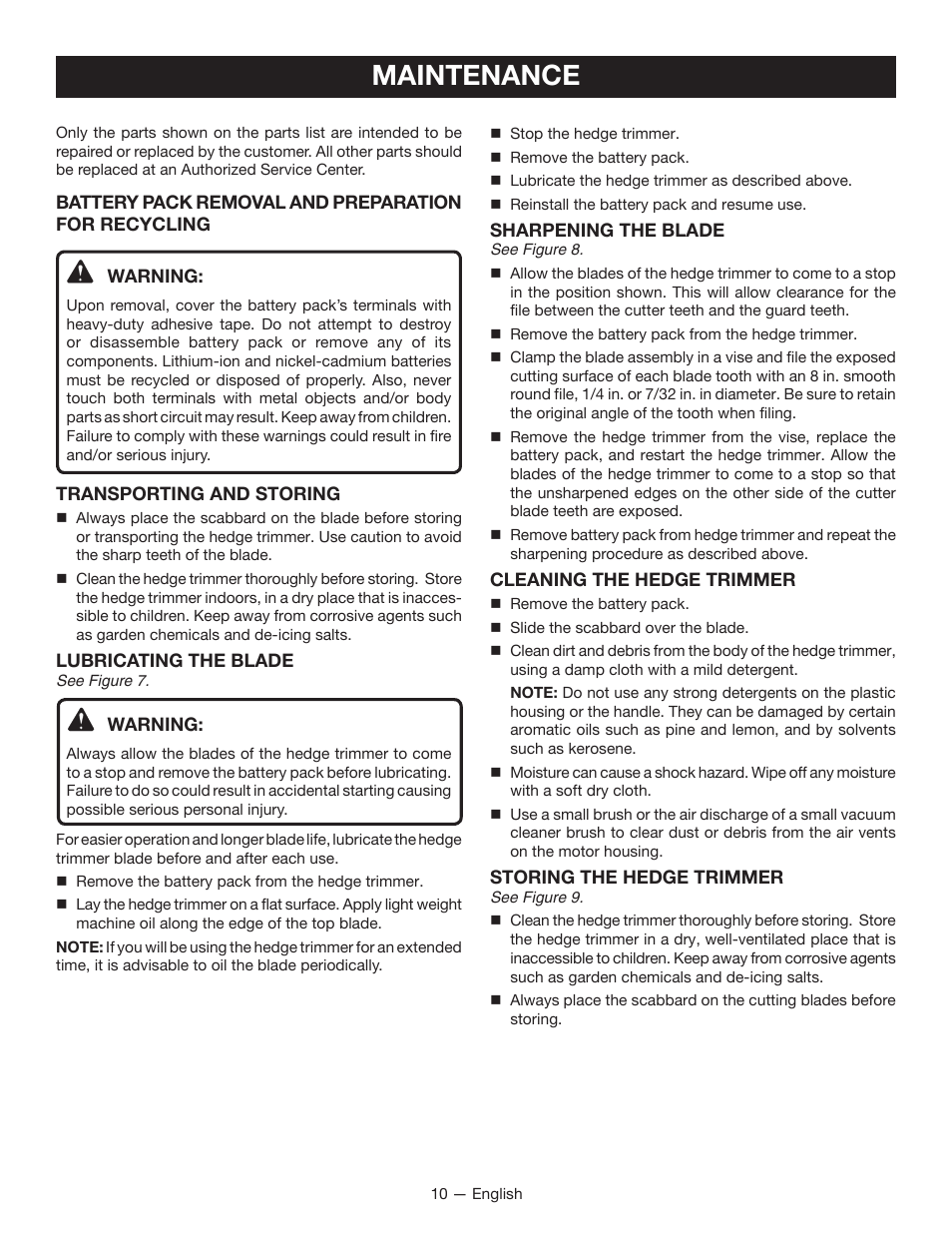 Maintenance | Ryobi P2605 User Manual | Page 12 / 34