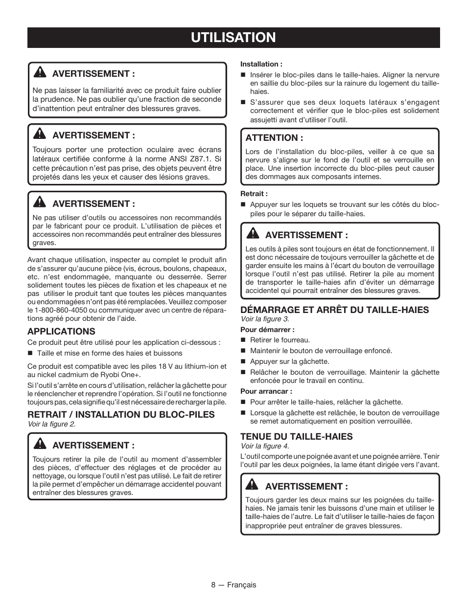 Utilisation | Ryobi P2605 User Manual | Page 19 / 34