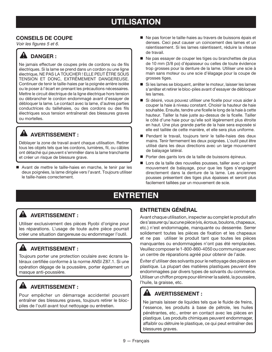 Utilisation, Entretien | Ryobi P2605 User Manual | Page 20 / 34