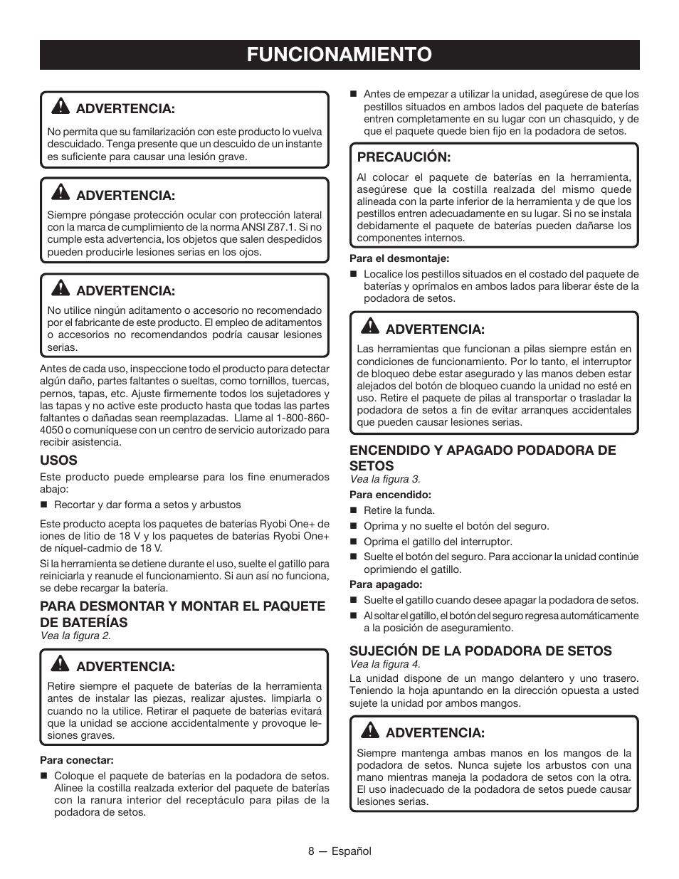 Funcionamiento | Ryobi P2605 User Manual | Page 28 / 34