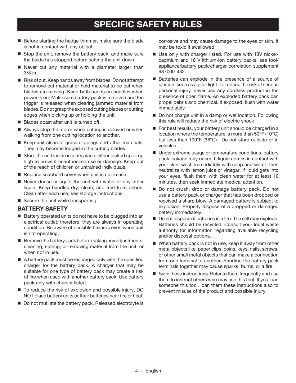 Specific safety rules | Ryobi P2605 User Manual | Page 6 / 34