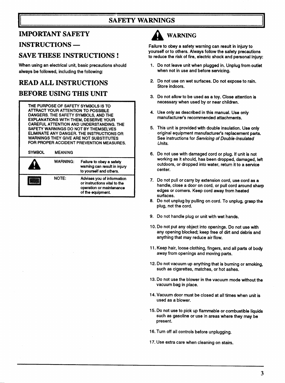 Safety warnings important safety, Instructions — save these instructions, Read all instructions | Before using this unit, Warning, Is|b | Ryobi 170r User Manual | Page 3 / 13