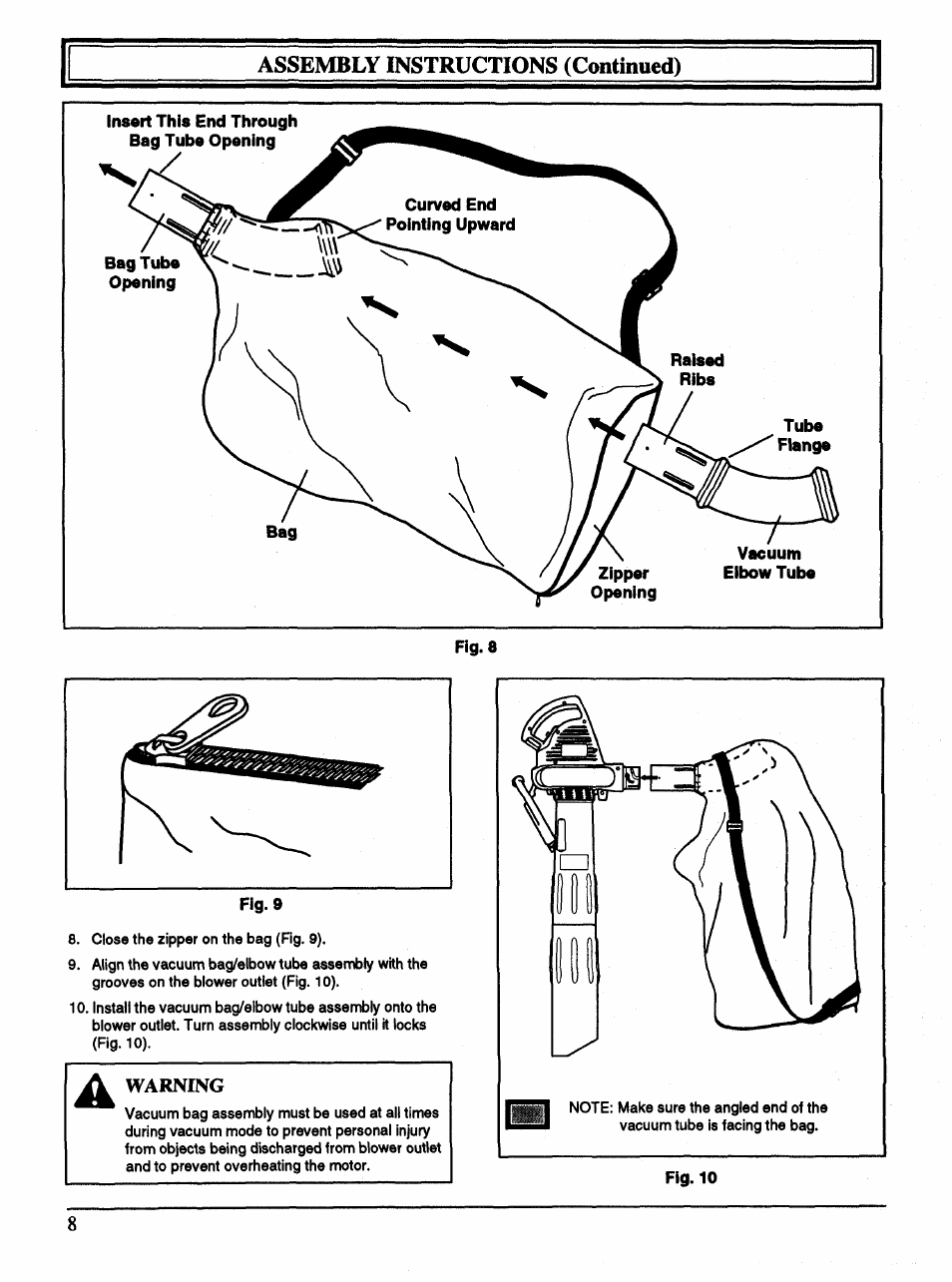 Warning, Assembly instructions (continued) | Ryobi 170r User Manual | Page 8 / 13