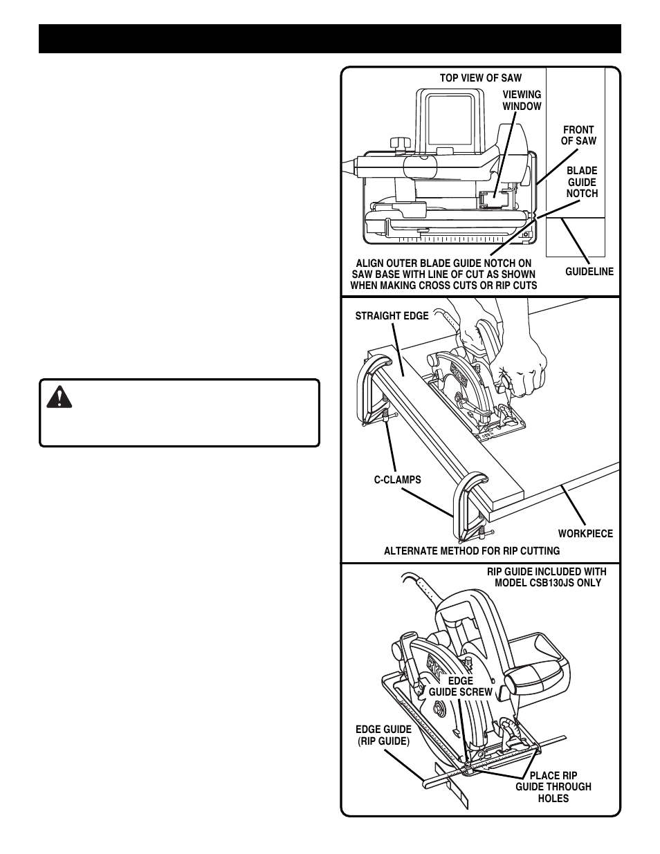 Operation, Warning | Ryobi CSB130JS User Manual | Page 12 / 22
