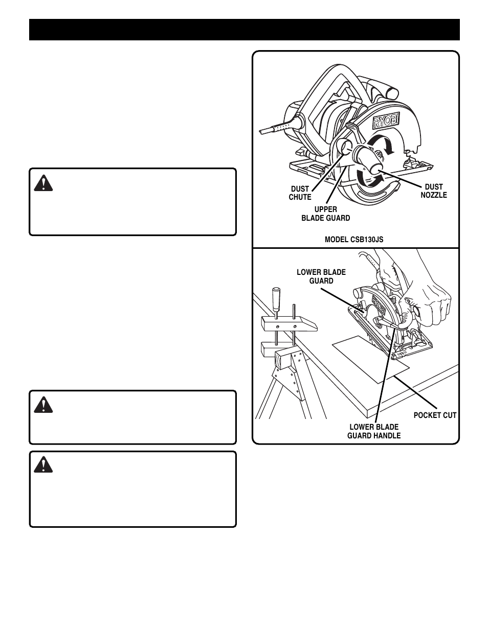 Operation, Warning | Ryobi CSB130JS User Manual | Page 15 / 22