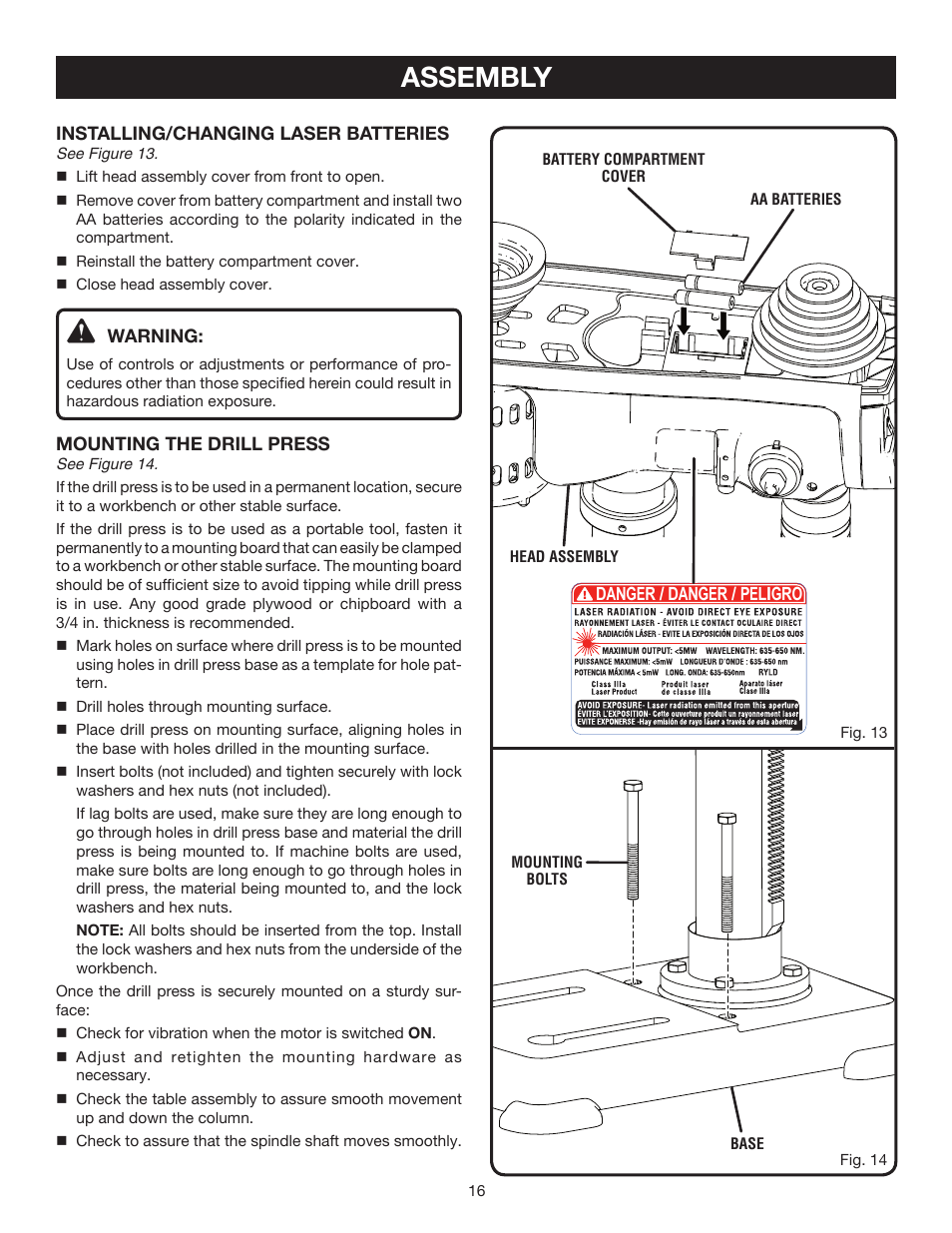 Assembly | Ryobi DP102L User Manual | Page 16 / 26