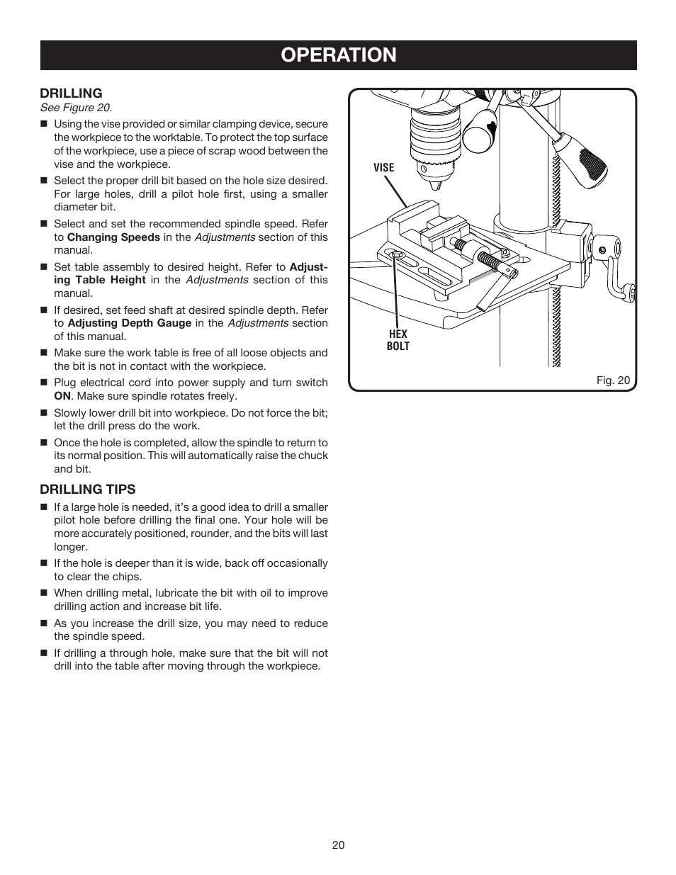 Operation | Ryobi DP102L User Manual | Page 20 / 26