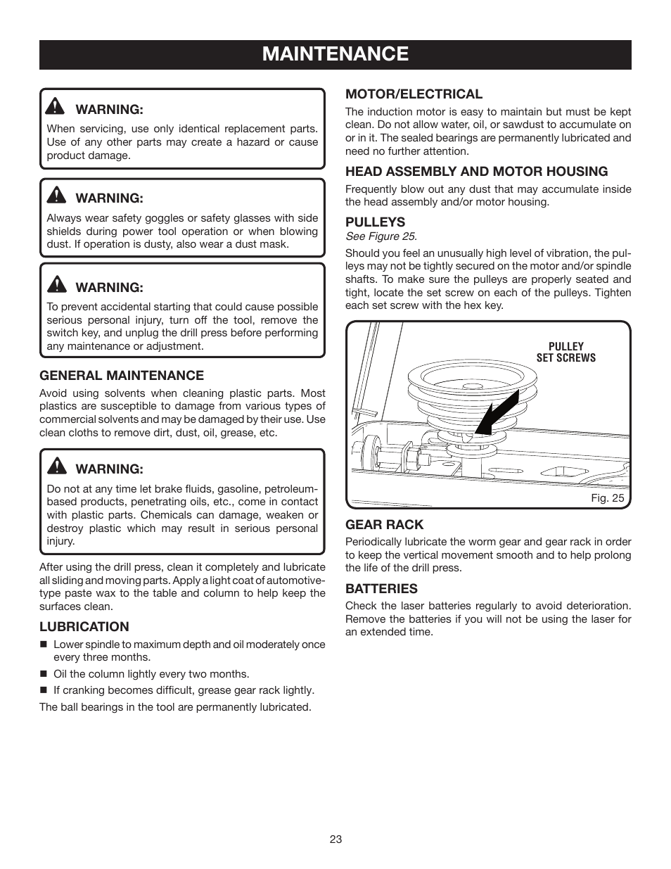 Maintenance | Ryobi DP102L User Manual | Page 23 / 26